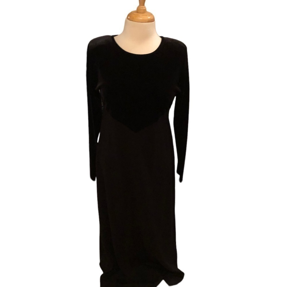 VTG Carole Little Maxi Dress Black Velvet Knit Size Medium NWT